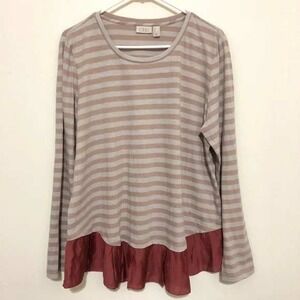 LOGO Lori Goldstein Striped Long Sleeve Tunic Top Ruffled Hem XXS /‎ #1155